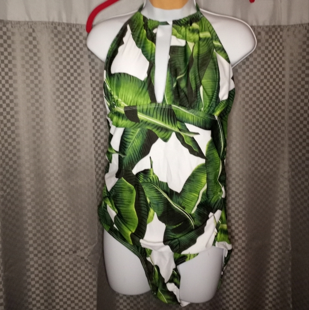 Women's leafy print Slimming One Piece halter tie backless Swimsuit